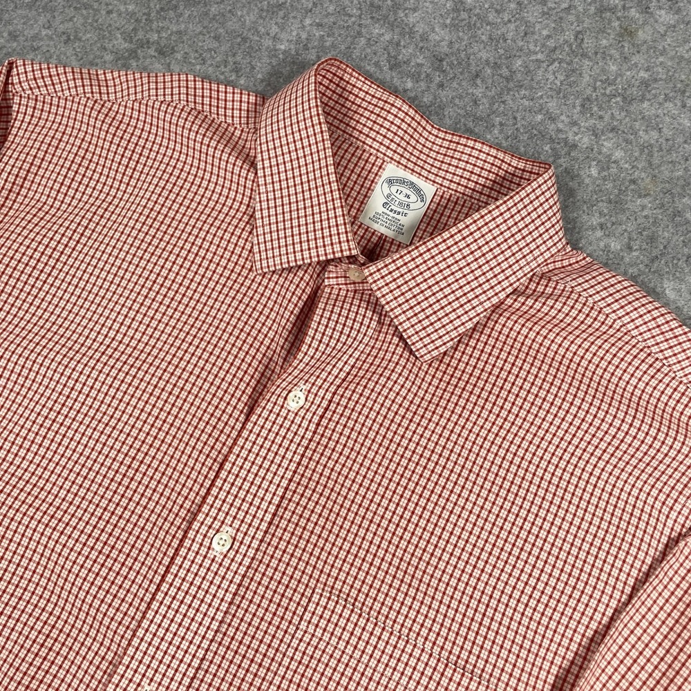 Brooks Brothers 1818 Classic Mens Button Up Shirt 17-36 Red Supima Cotton Office